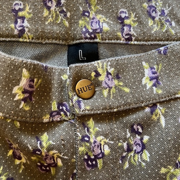 HUE olive/purple floral jeggings sz L - Picture 3 of 5
